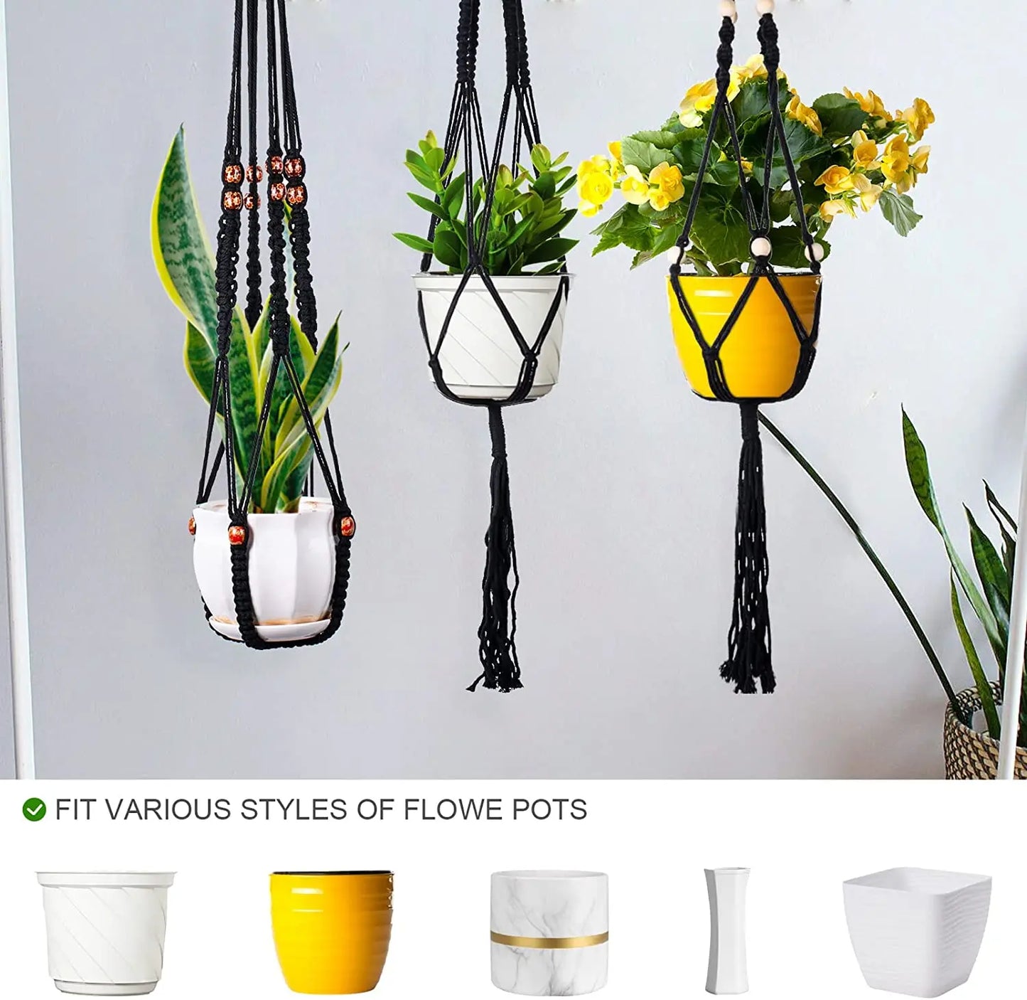 Macrame handmade plant hanger baskets flower pots holder balcony hanging decoration knotted lifting rope home garden supplies